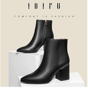 New 8.5 IDIFU Women Dress Ankle Boot with Low Chunky Heel Pointed Toe Side Zippe